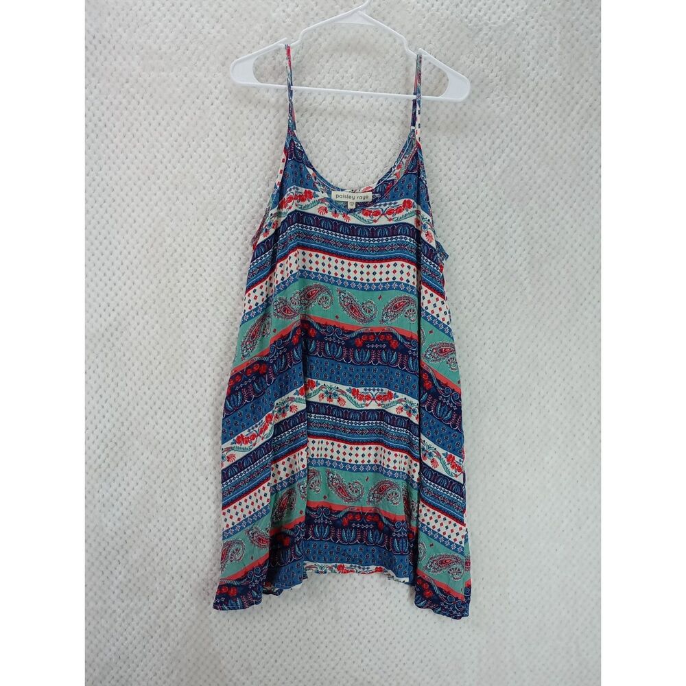 Paisley Raye Women's 0X Blue Paisley Spaghetti Strap Boho Swing Sundress